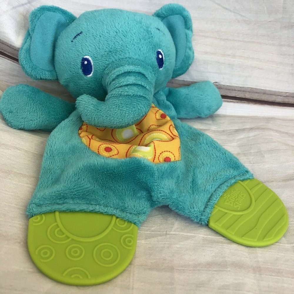 Bright Starts Green Elephant Baby Teether Toy Lovey Soother Crinkle‎ Soft Plush